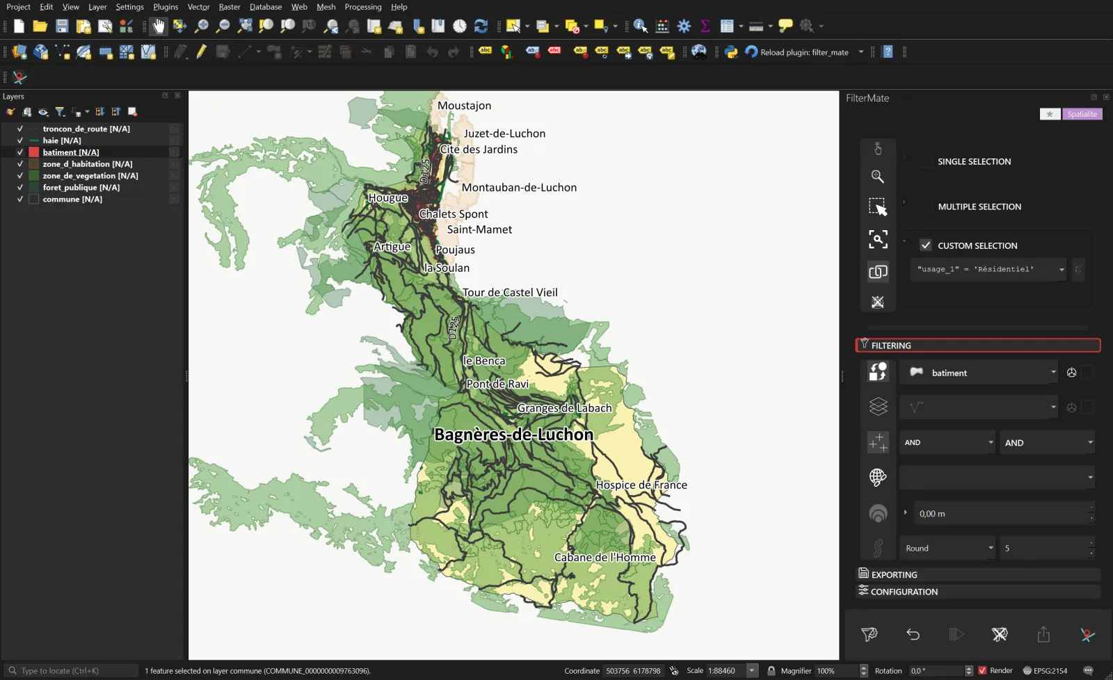 Step 2: residential buildings are highlighted