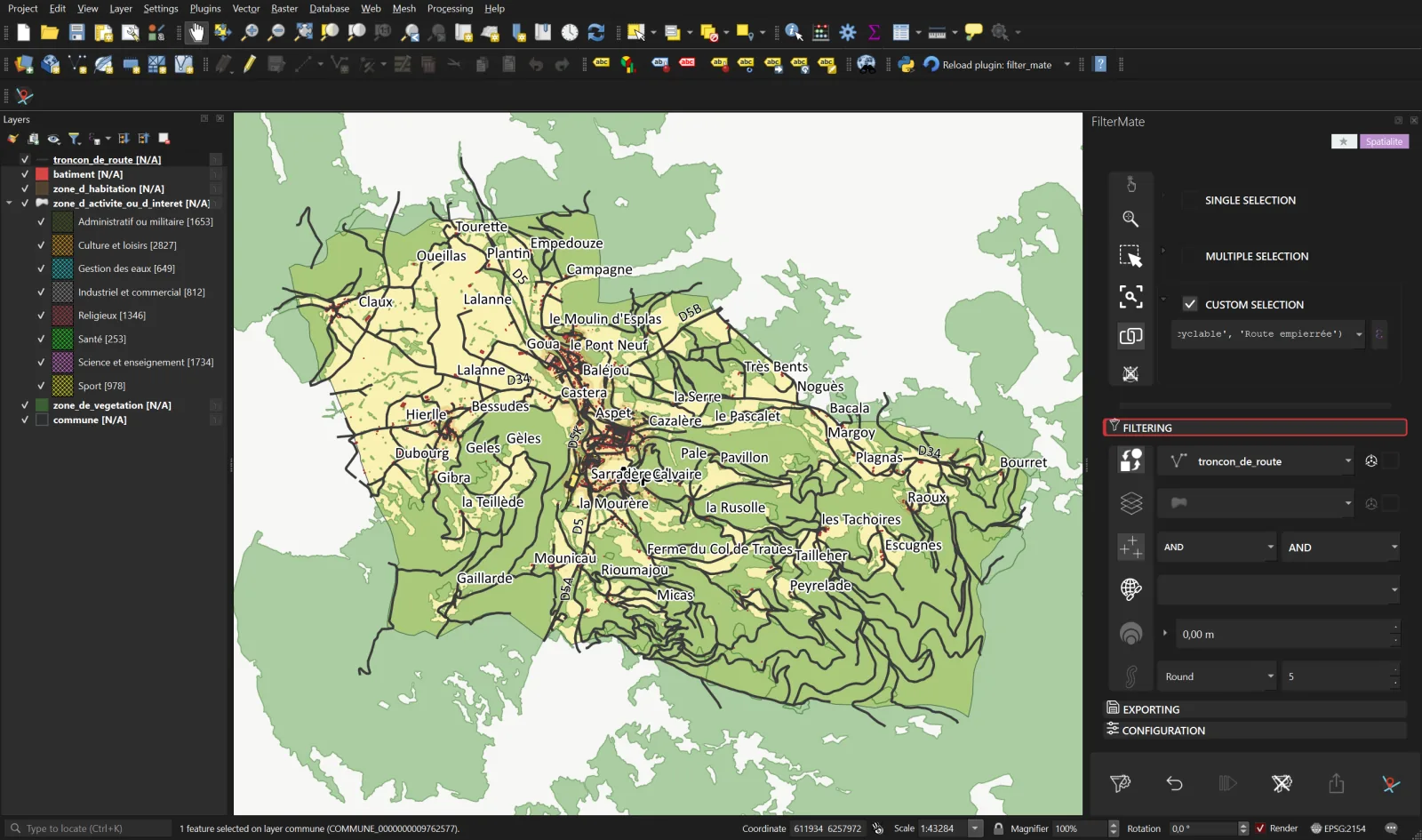 Step 2: paved roads are highlighted, tracks and footpaths are not
